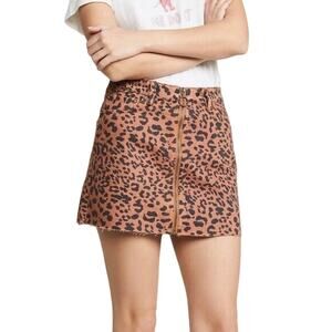 Free People Zip It Up Leopard Printed Frayed Hem Mini Skirt sz 27 black brown